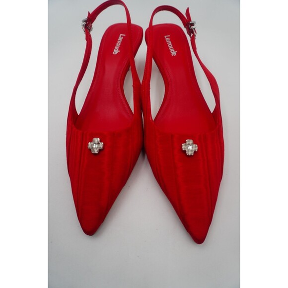 Larroude Maxime Red Slingback Pointed Toe Satin Finish Flared Kitten Heels Sz 8 - Picture 5 of 16